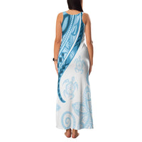 Blue Polynesian Tribal Turtle Floral Pattern Family Matching Tank Maxi Dress and Hawaiian Shirt LT05 - Polynesian Pride