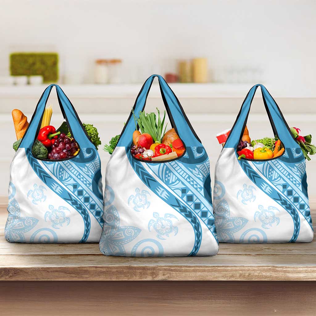 Blue Polynesian Tribal Turtle Floral Pattern Grocery Bag