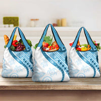 Blue Polynesian Tribal Turtle Floral Pattern Grocery Bag