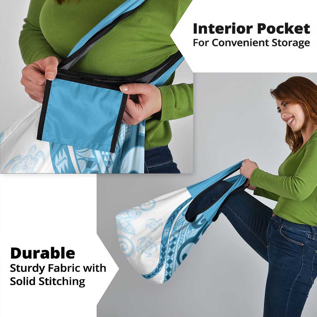 Blue Polynesian Tribal Turtle Floral Pattern Grocery Bag