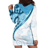 Blue Polynesian Tribal Turtle Floral Pattern Hoodie Dress
