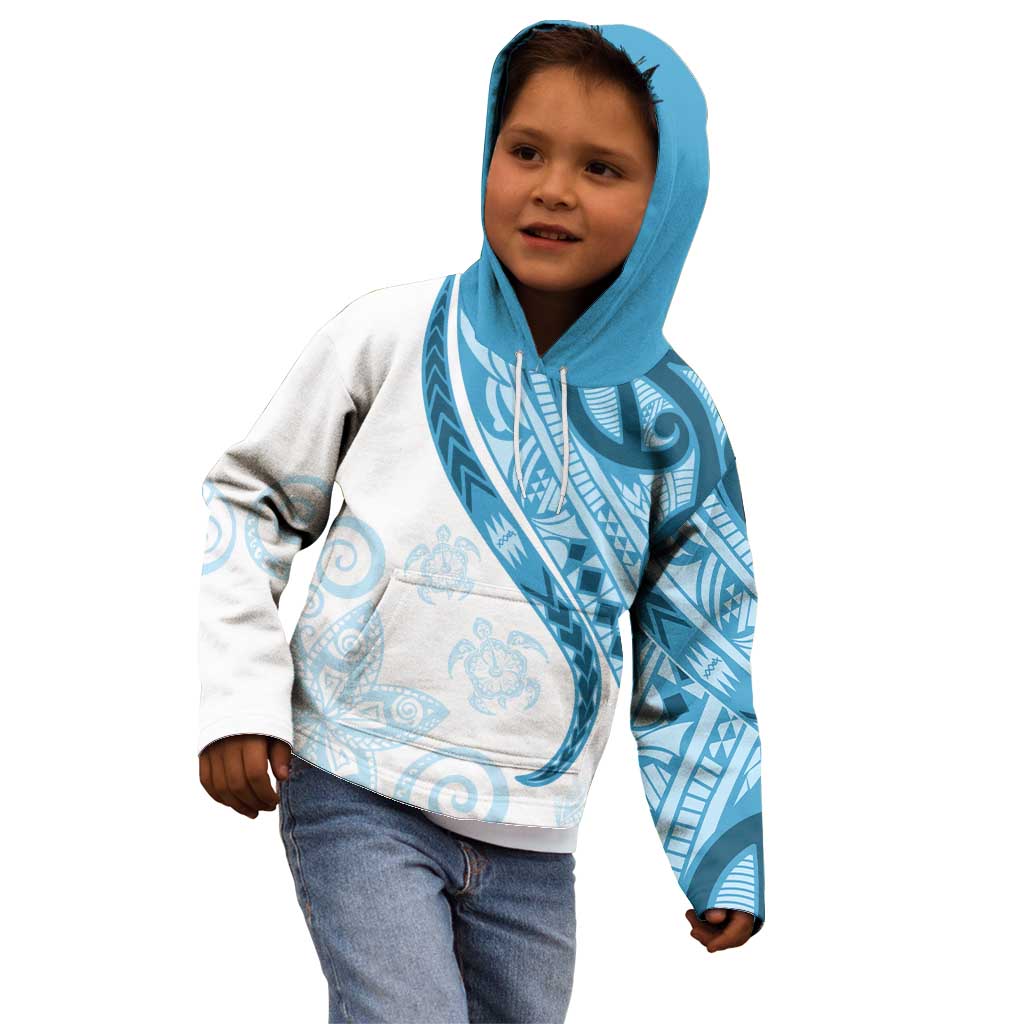Blue Polynesian Tribal Turtle Floral Pattern Kid Hoodie
