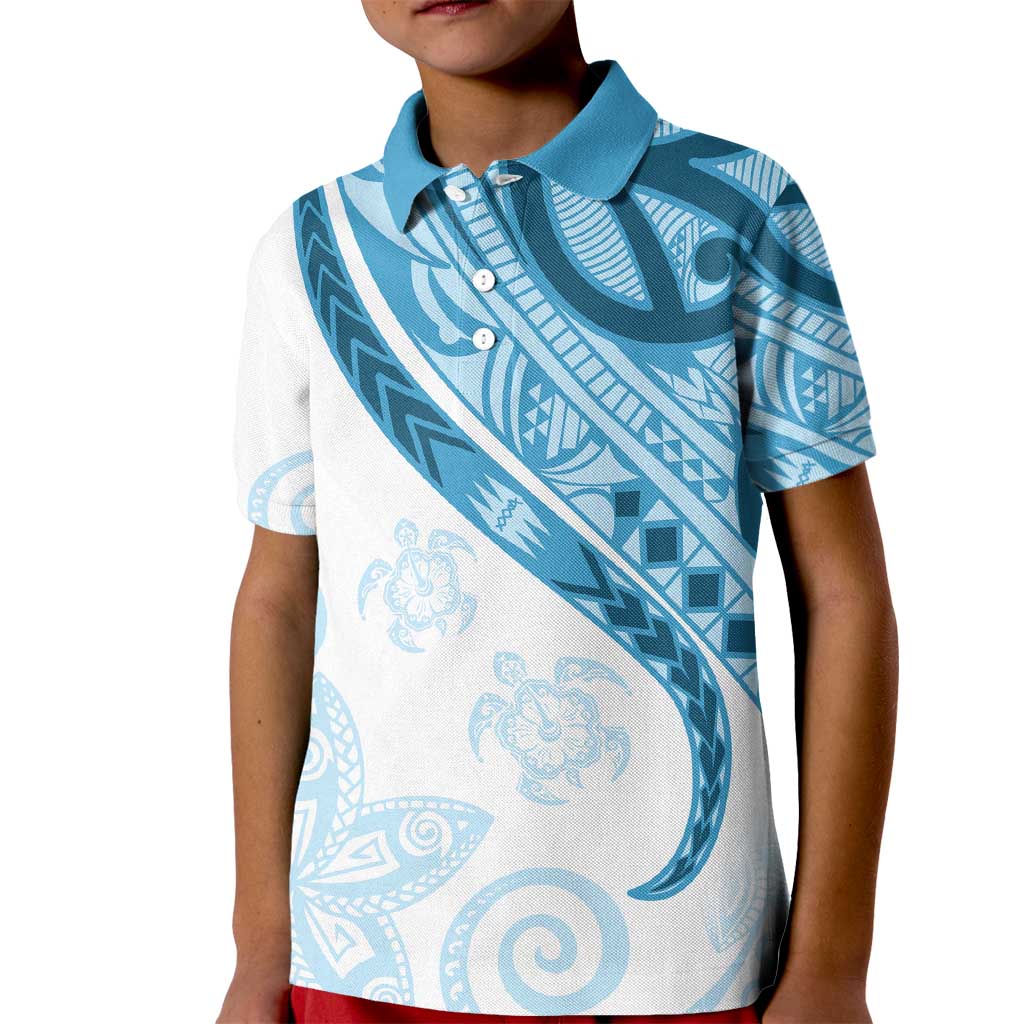 Blue Polynesian Tribal Turtle Floral Pattern Kid Polo Shirt LT05 Kid Blue - Polynesian Pride