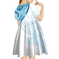 Blue Polynesian Tribal Turtle Floral Pattern Kid Short Sleeve Dress LT05 - Polynesian Pride