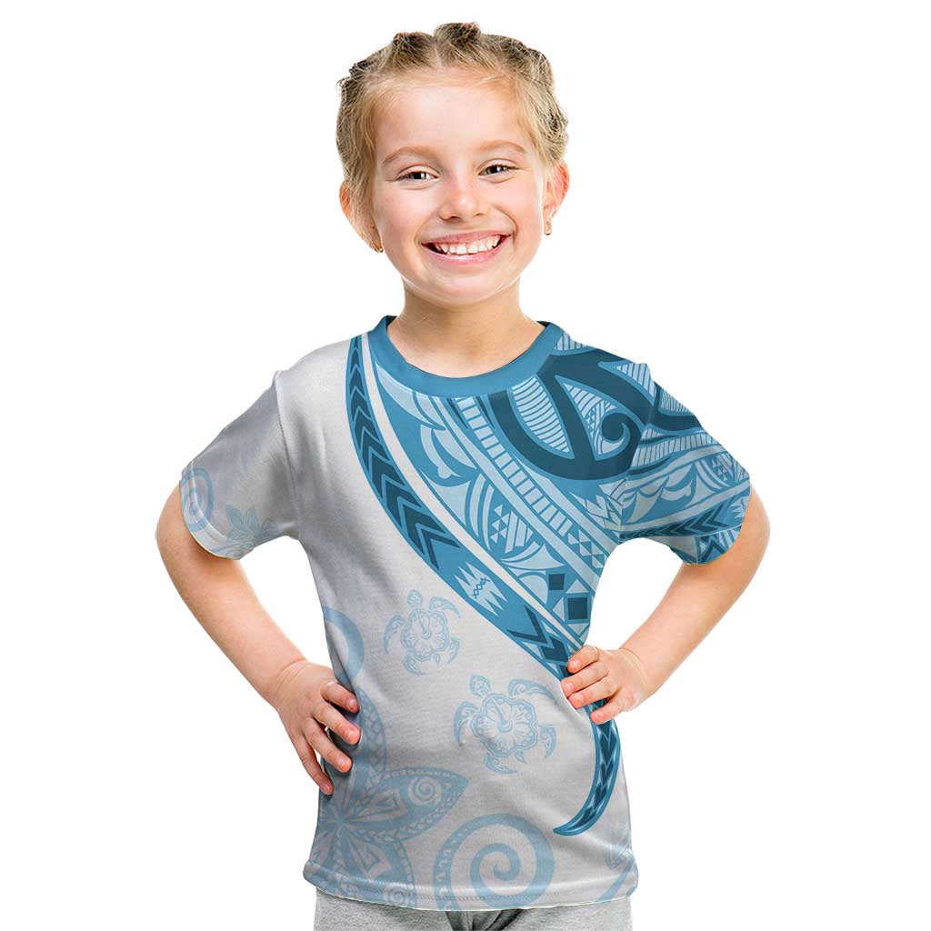 Blue Polynesian Tribal Turtle Floral Pattern Kid T Shirt LT05 Blue - Polynesian Pride