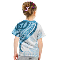 Blue Polynesian Tribal Turtle Floral Pattern Kid T Shirt LT05 - Polynesian Pride