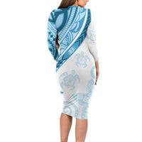 Blue Polynesian Tribal Turtle Floral Pattern Long Sleeve Bodycon Dress LT05 - Polynesian Pride