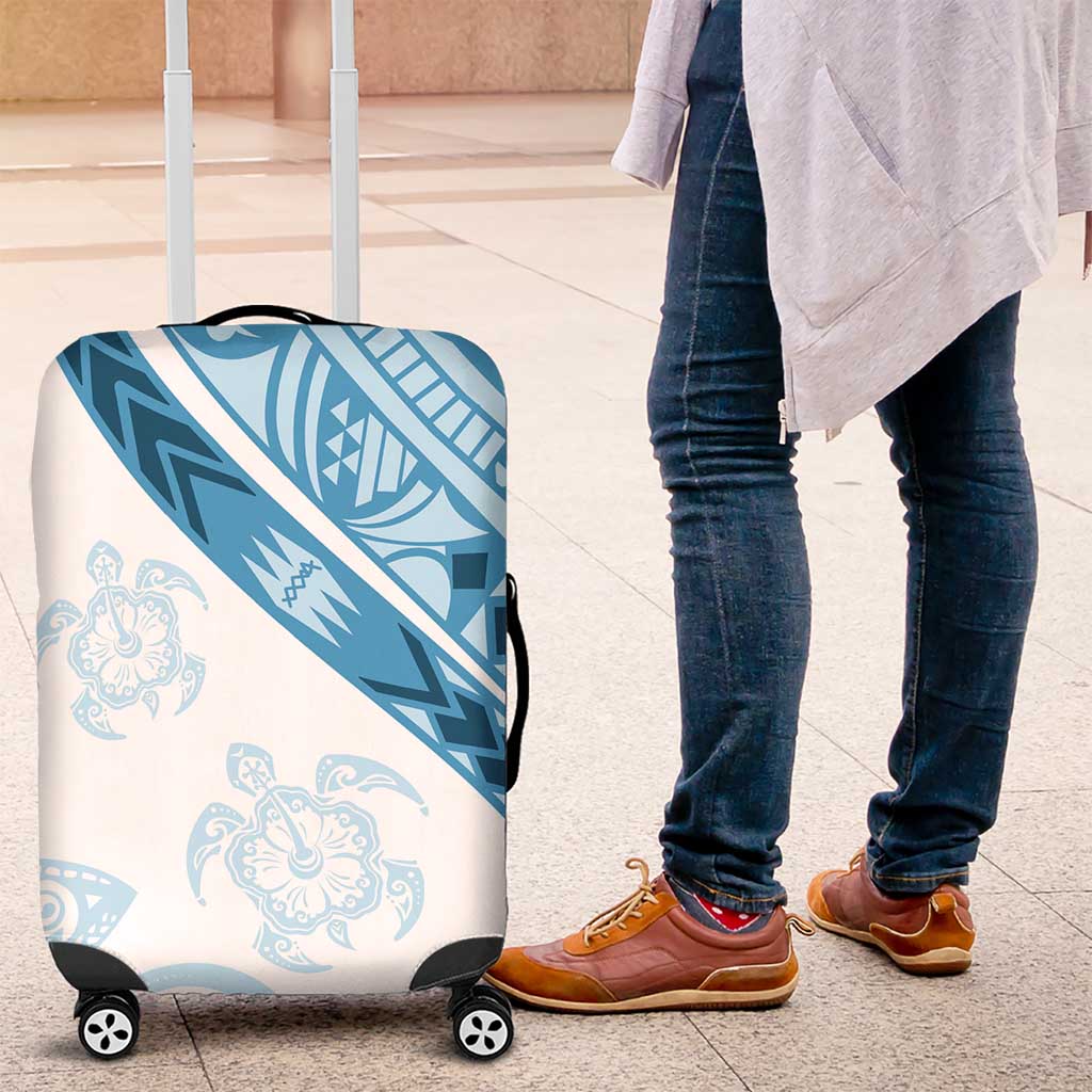 Blue Polynesian Tribal Turtle Floral Pattern Luggage Cover