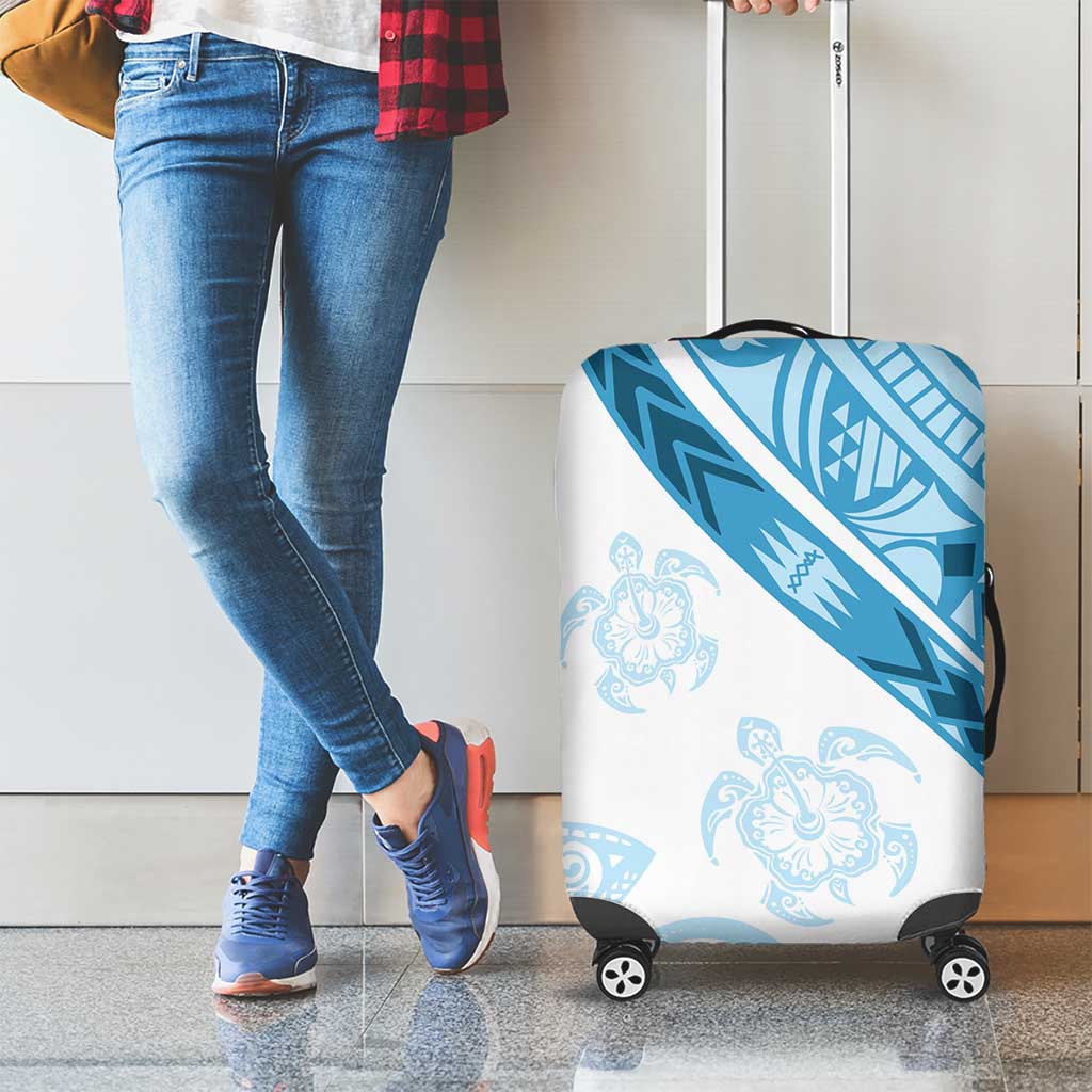 Blue Polynesian Tribal Turtle Floral Pattern Luggage Cover