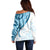 Blue Polynesian Tribal Turtle Floral Pattern Off Shoulder Sweater