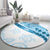 Blue Polynesian Tribal Turtle Floral Pattern Round Carpet