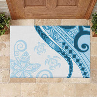 Blue Polynesian Tribal Turtle Floral Pattern Rubber Doormat