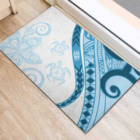 Blue Polynesian Tribal Turtle Floral Pattern Rubber Doormat