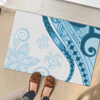 Blue Polynesian Tribal Turtle Floral Pattern Rubber Doormat