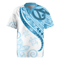 Blue Polynesian Tribal Turtle Floral Pattern Rugby Jersey LT05 Blue - Polynesian Pride