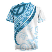 Blue Polynesian Tribal Turtle Floral Pattern Rugby Jersey LT05 - Polynesian Pride