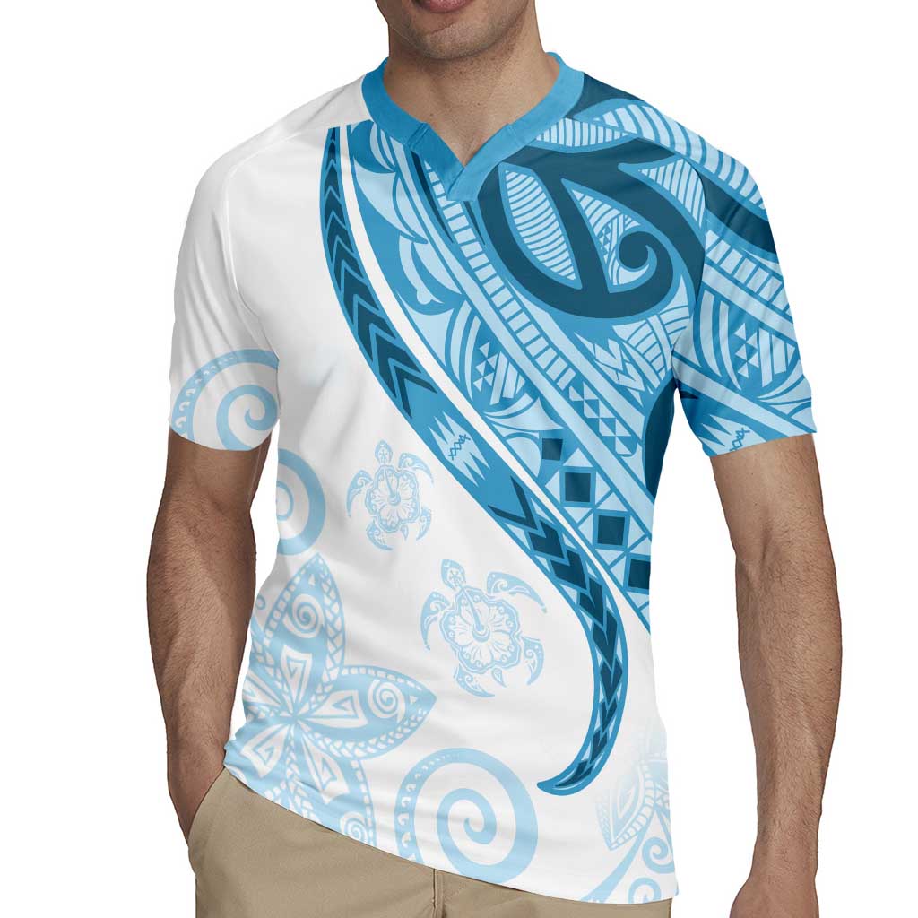 Blue Polynesian Tribal Turtle Floral Pattern Rugby Jersey LT05 - Polynesian Pride
