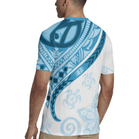 Blue Polynesian Tribal Turtle Floral Pattern Rugby Jersey LT05 - Polynesian Pride