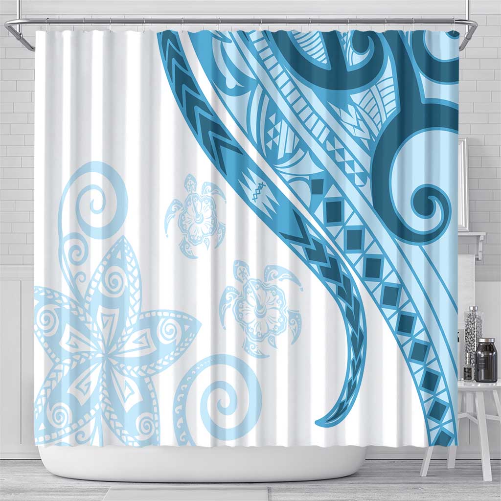 Blue Polynesian Tribal Turtle Floral Pattern Shower Curtain LT05 - Polynesian Pride
