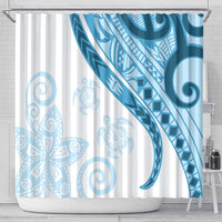 Blue Polynesian Tribal Turtle Floral Pattern Shower Curtain LT05 - Polynesian Pride