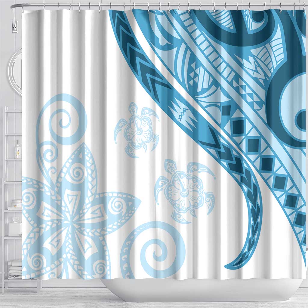Blue Polynesian Tribal Turtle Floral Pattern Shower Curtain LT05 - Polynesian Pride