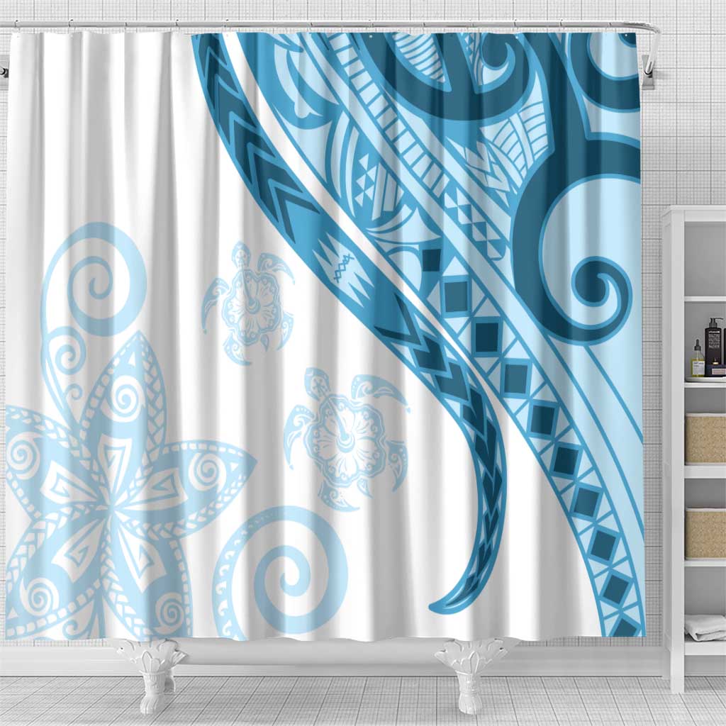 Blue Polynesian Tribal Turtle Floral Pattern Shower Curtain LT05 - Polynesian Pride