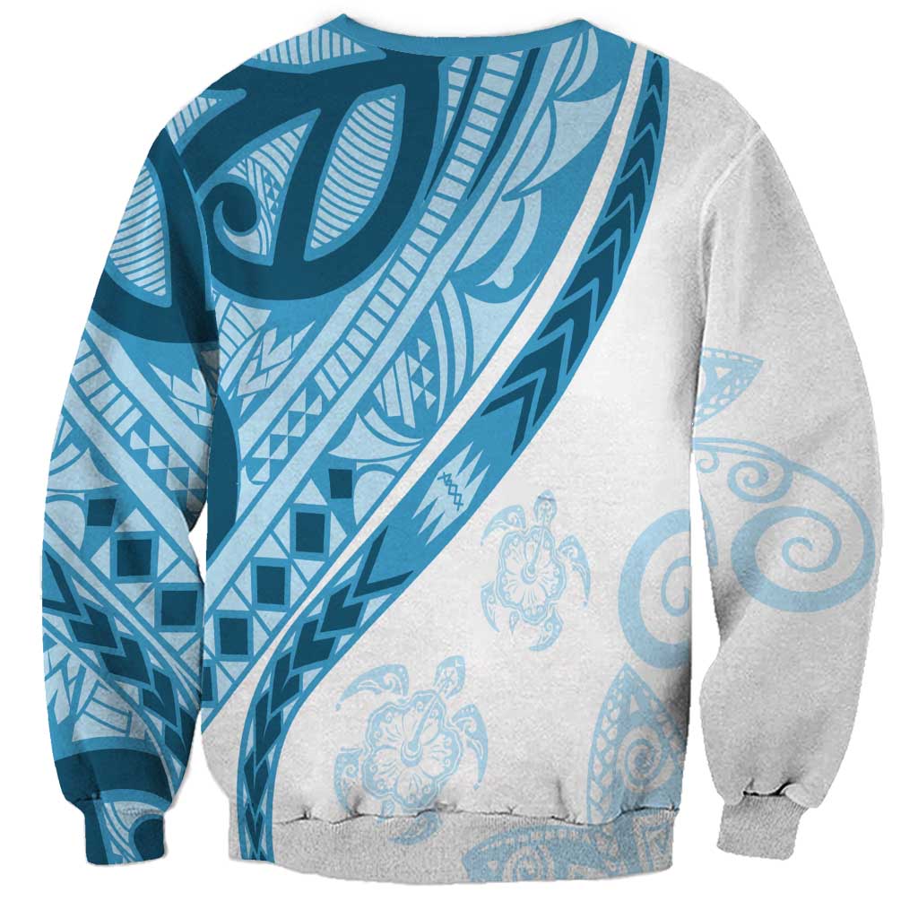 Blue Polynesian Tribal Turtle Floral Pattern Sweatshirt