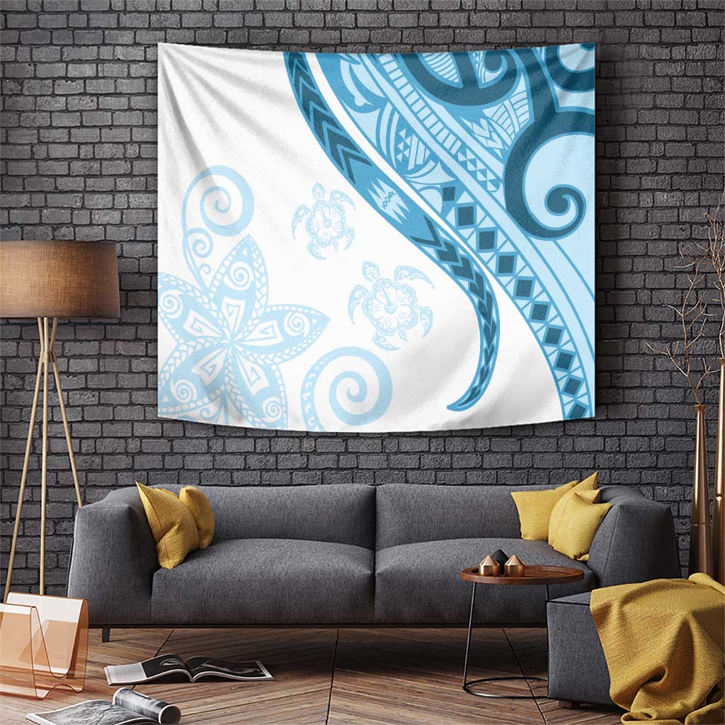 Blue Polynesian Tribal Turtle Floral Pattern Tapestry