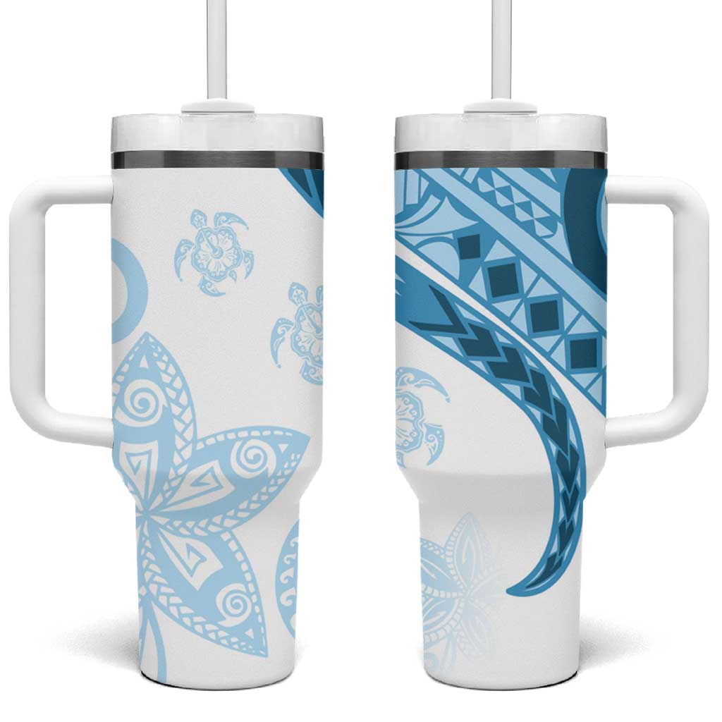 Blue Polynesian Tribal Turtle Floral Pattern Tumbler With Handle LT05 One Size: 40 oz Blue - Polynesian Pride