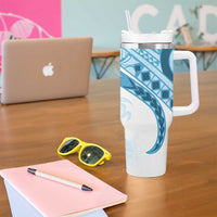 Blue Polynesian Tribal Turtle Floral Pattern Tumbler With Handle LT05 - Polynesian Pride
