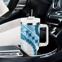 Blue Polynesian Tribal Turtle Floral Pattern Tumbler With Handle LT05 - Polynesian Pride
