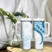 Blue Polynesian Tribal Turtle Floral Pattern Tumbler With Handle LT05 - Polynesian Pride