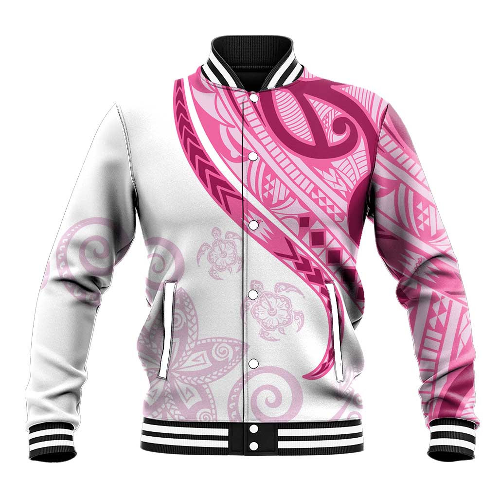 Rose Pink Polynesian Tribal Turtle Floral Pattern Baseball Jacket