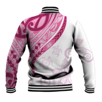 Rose Pink Polynesian Tribal Turtle Floral Pattern Baseball Jacket