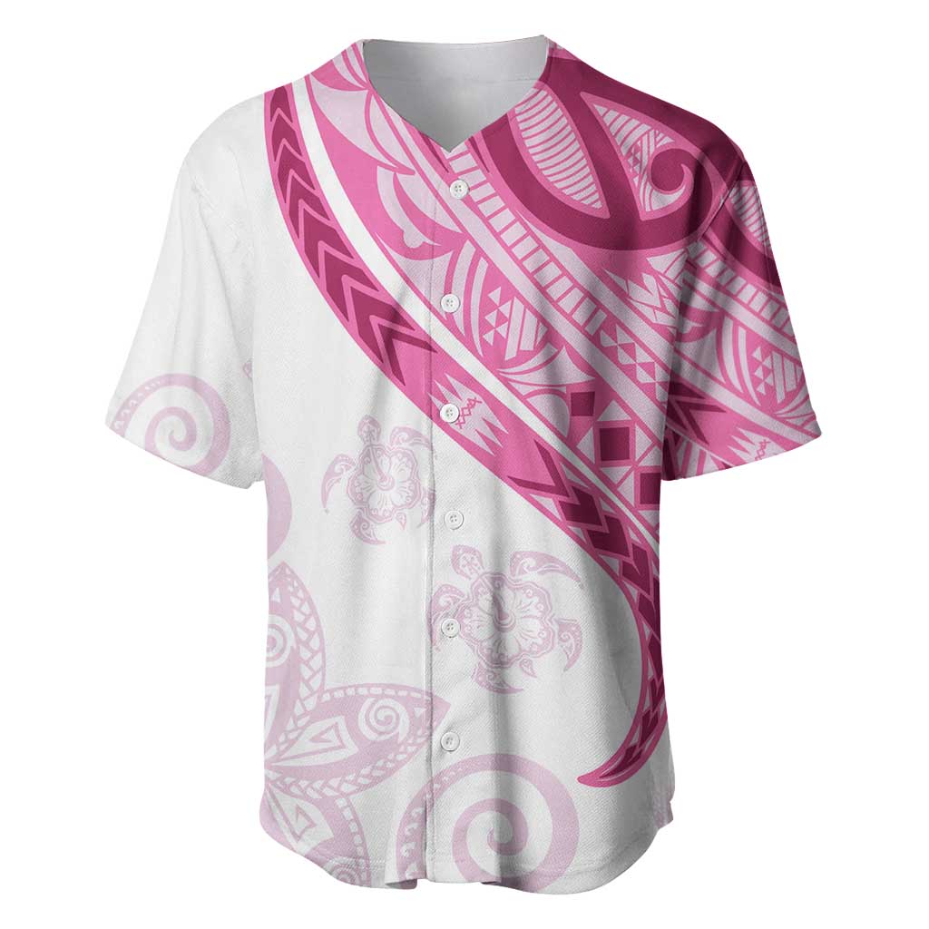 Rose Pink Polynesian Tribal Turtle Floral Pattern Baseball Jersey LT05 Pink - Polynesian Pride