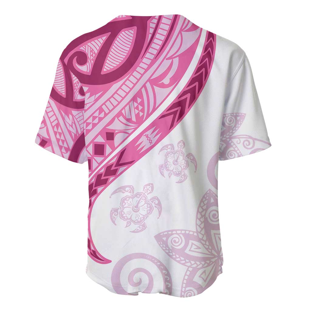 Rose Pink Polynesian Tribal Turtle Floral Pattern Baseball Jersey LT05 - Polynesian Pride
