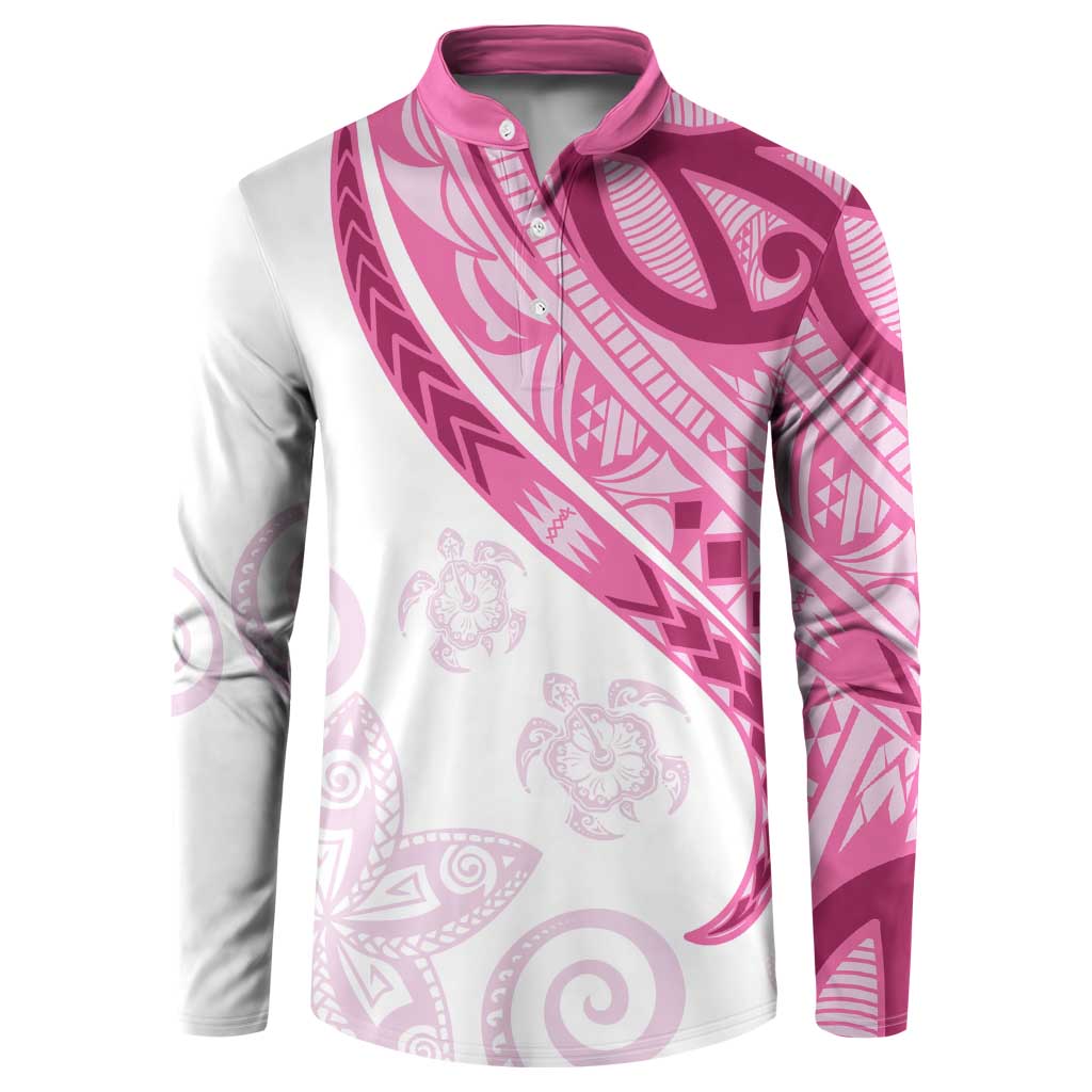 Rose Pink Polynesian Tribal Turtle Floral Pattern Button Sweatshirt