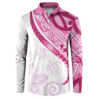 Rose Pink Polynesian Tribal Turtle Floral Pattern Button Sweatshirt