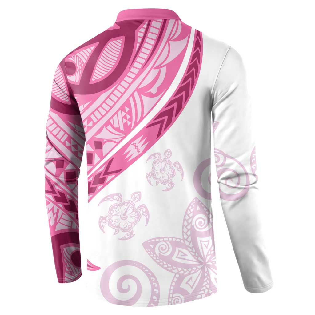 Rose Pink Polynesian Tribal Turtle Floral Pattern Button Sweatshirt