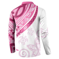 Rose Pink Polynesian Tribal Turtle Floral Pattern Button Sweatshirt