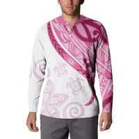 Rose Pink Polynesian Tribal Turtle Floral Pattern Button Sweatshirt