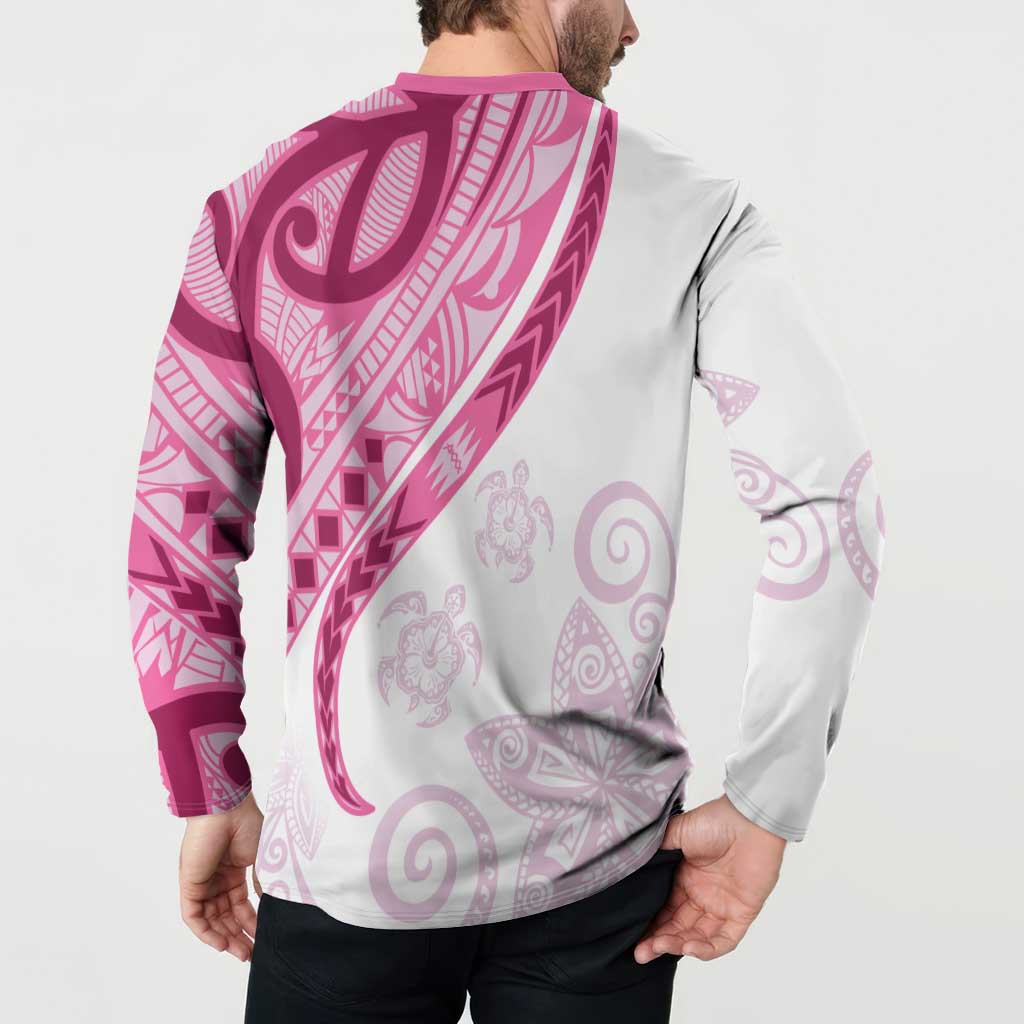 Rose Pink Polynesian Tribal Turtle Floral Pattern Button Sweatshirt