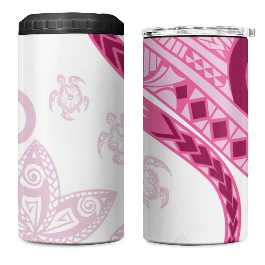 Rose Pink Polynesian Tribal Turtle Floral Pattern 4 in 1 Can Cooler Tumbler