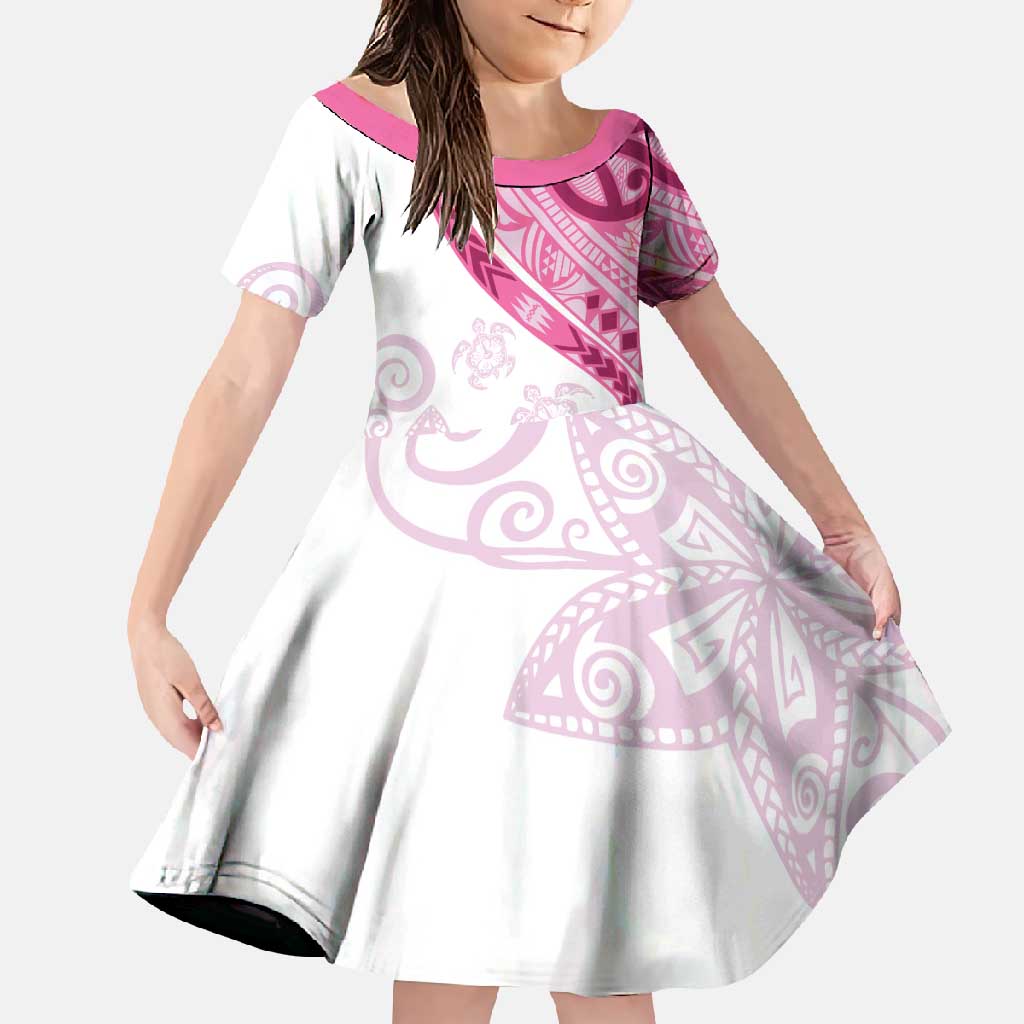 Rose Pink Polynesian Tribal Turtle Floral Pattern Family Matching Mermaid Dress and Hawaiian Shirt LT05 Daughter's Dress Pink - Polynesian Pride