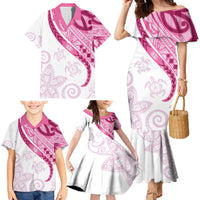 Rose Pink Polynesian Tribal Turtle Floral Pattern Family Matching Mermaid Dress and Hawaiian Shirt LT05 - Polynesian Pride