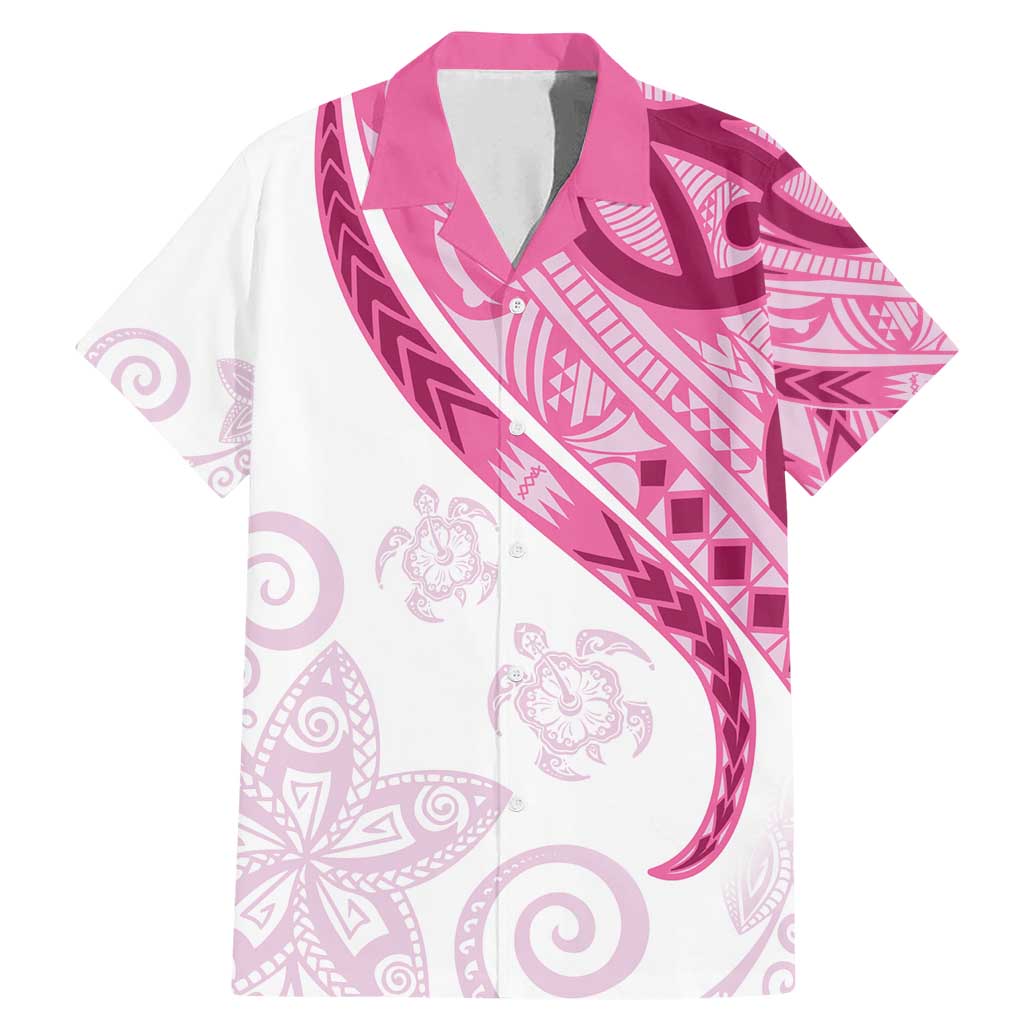 Rose Pink Polynesian Tribal Turtle Floral Pattern Family Matching Mermaid Dress and Hawaiian Shirt LT05 Dad's Shirt - Short Sleeve Pink - Polynesian Pride