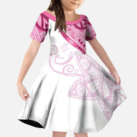 Rose Pink Polynesian Tribal Turtle Floral Pattern Family Matching Off Shoulder Maxi Dress and Hawaiian Shirt LT05 Daughter's Dress Pink - Polynesian Pride