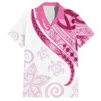 Rose Pink Polynesian Tribal Turtle Floral Pattern Family Matching Off Shoulder Maxi Dress and Hawaiian Shirt LT05 Dad's Shirt - Short Sleeve Pink - Polynesian Pride