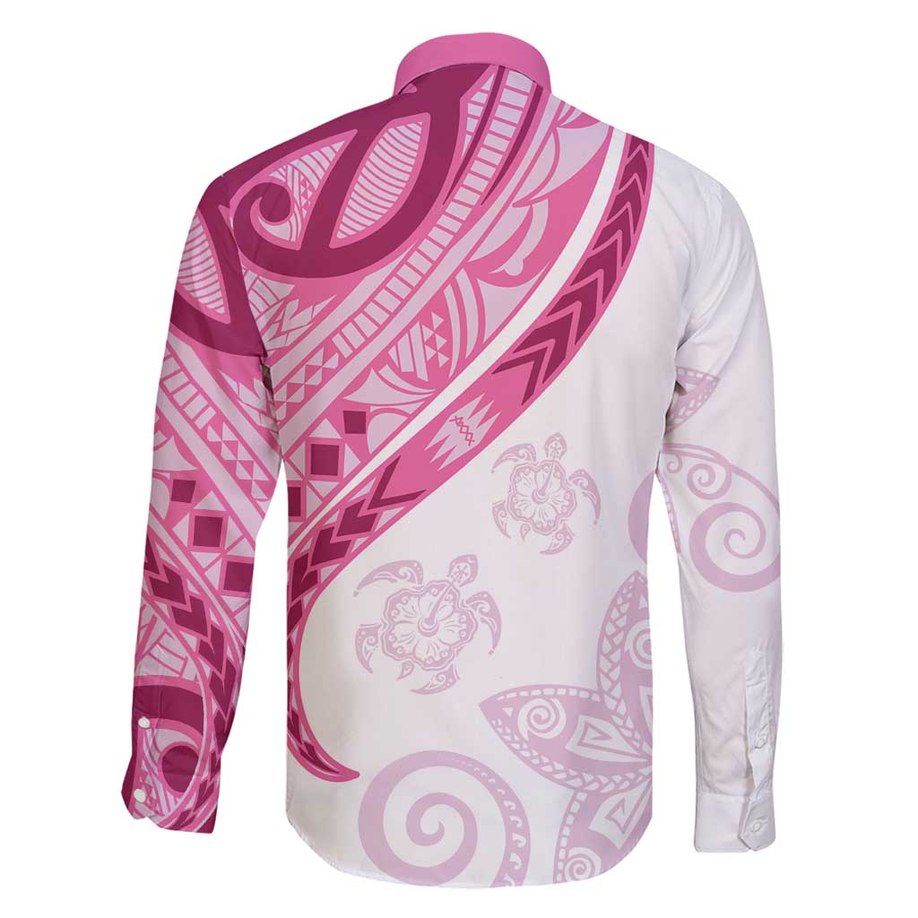 Rose Pink Polynesian Tribal Turtle Floral Pattern Family Matching Off Shoulder Maxi Dress and Hawaiian Shirt LT05 - Polynesian Pride