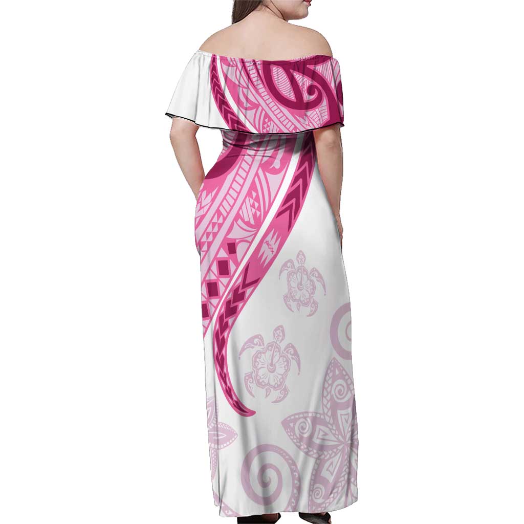 Rose Pink Polynesian Tribal Turtle Floral Pattern Family Matching Off Shoulder Maxi Dress and Hawaiian Shirt LT05 - Polynesian Pride